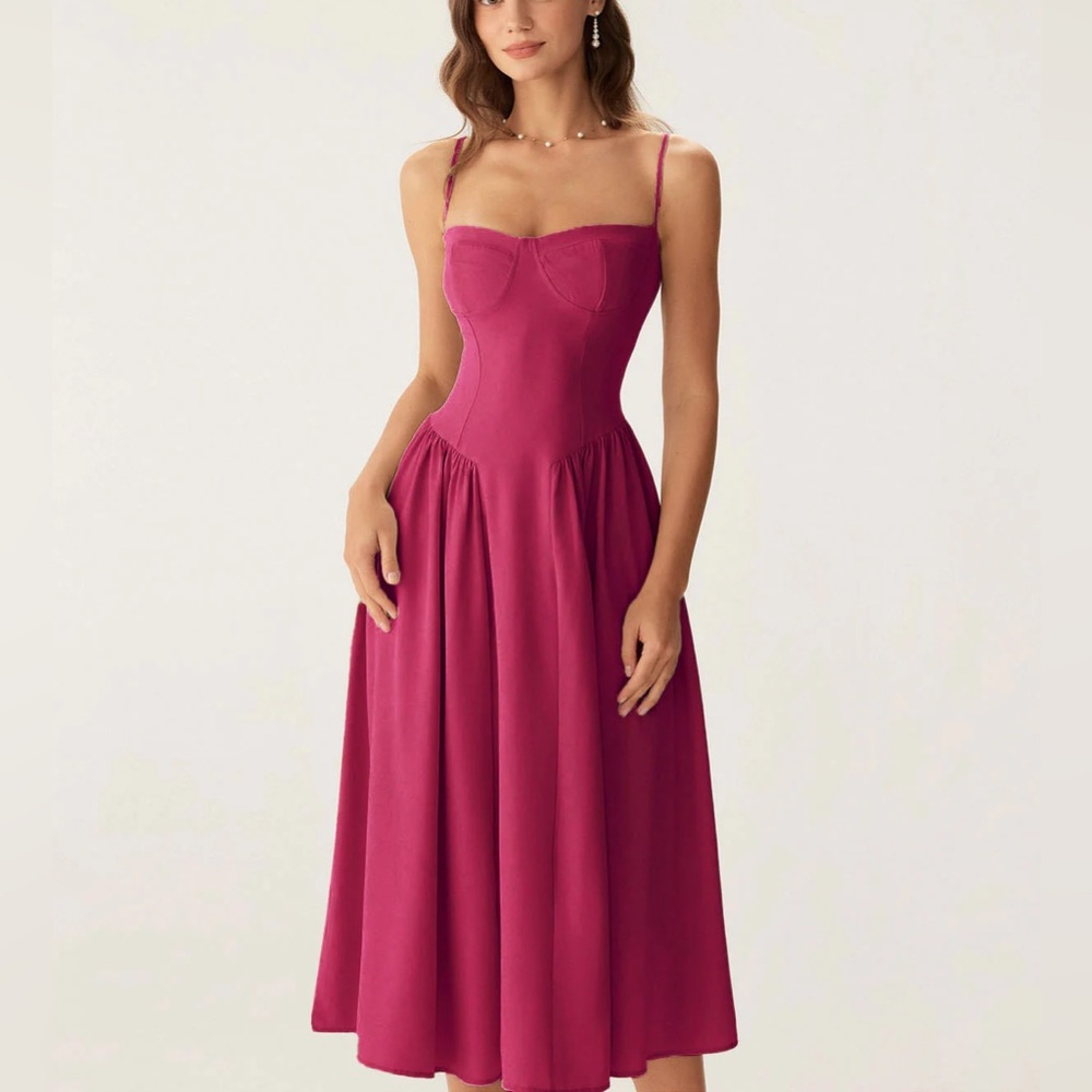 RIHOAS Fuchsia Midi Dress with Spaghetti Straps